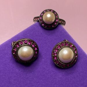 💛 Vintage Heidi Daus "Sparkling Solution" Crystal Accented Earring & Ring Set